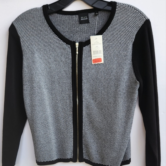 Saks Fifth Avenue Sweaters - Saks Fifth Avenue "Black" Label Zip Cardigan Sweater | Black & White Size S NWT